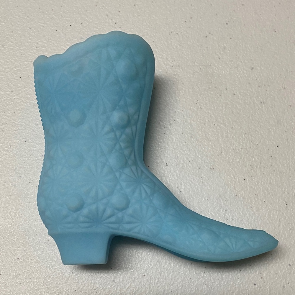 Fenton Blue Glass Boot Vase - Picture 3 of 8